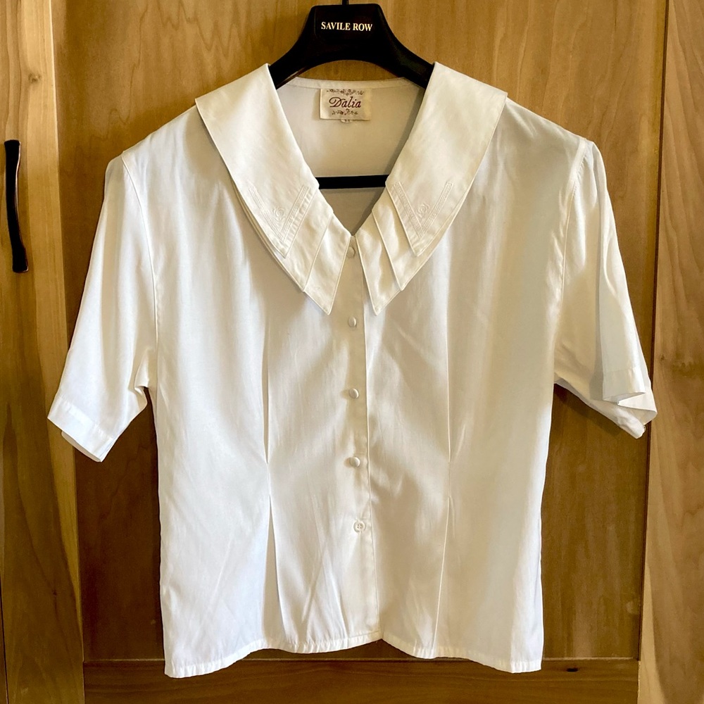 Vintage Wide Embroidered Collar White Blouse